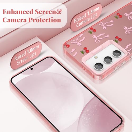 ZTOFERA for Samsung Galaxy S25 FE 5G Case,Cute Pink Ribbon Bow Tie Aesthetic Phone Case,Trendy Slim Hard IMD Shockproof Protective Bumper Phone Cover for Women Girls,Cherry by ZTOFERA - Image 2