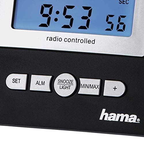 Foto von Hama Funk-Wetterstation mit Außen-Sensor (Thermometer, Hygrometer, Barometer, Außensensor mit hoher Reichweite, misst Innen- und Außen-Temperatur, inkl. DCF Funkuhr, Wanduhr) schwarz