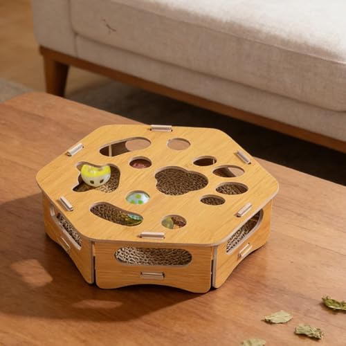 Exercice et jeu de chaton avec la boîte lime-griffes interactive en bois naturel