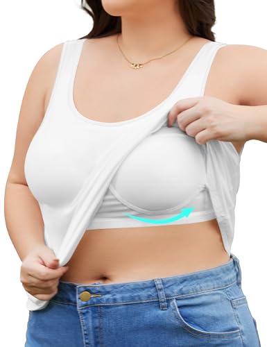 FOREYOND Plus Size Tank Top with Shelf Bra for Women Camisole Tops with Built in Bra Cotton Undershirts 1XL-5XL