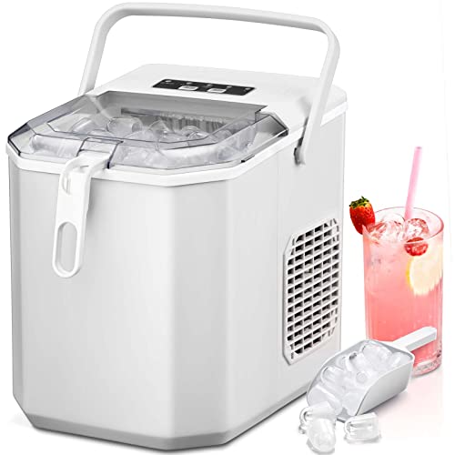 Xbeauty Countertop Ice Maker 6-Minute Fast Bullet Ice, Portable Double-Handle Removable Handle, Automatic-Cleaning Suitable for Outdoor Camping Bar Party and Kitchen-White…