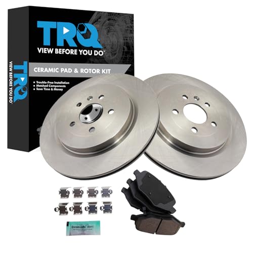 Image of TRQ Rear Brake Pad & Rotor Set Ceramic Compatible with 2013-2014 Ford Explorer Flex Lincoln MKT 2013-2019 Police Interceptor Sedan 2013-2018 Interceptor Utility 2014-2018 Police Sedan Taurus 2012 MKS