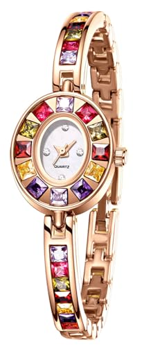 ADSBIAOYE Reloj de pulsera de cuarzo con esfera pequeña y ovalada de cristal colorido de lujo, resistente al agua, 01 oro rosa., Decoración moderna
