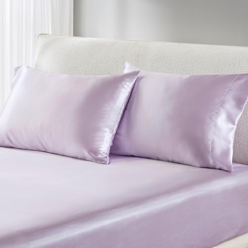 Image of Madison Park Essentials Satin Pillowcase Set of 2, Silky, King Lilac | Pillowcase Cover for Hair & Skin, Luxuriously Soft, Natural Sheen Luster, Cool to Touch, Wrinkle-Free, Machine Washable