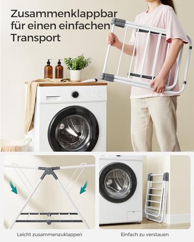 SONGMICS Wäscheständer klein, Faltbare Standtrockner mit 2 Flügeln, platzsparend, Metall, für kleine Kleidungsstücke, Handtücher, Badezimmer, Balkon, 44 x 101 x 54 cm, wolkenweiß LLR504W01