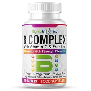 Vitamin B Complex Tablets – 8 Essential B Vitamins & Vitamin C – Folic Acid, B1, B2, B3, B5, B6 and Vitamin B12 Supplement – Vegan & Gluten Free – 120 Tablets for 4 Months Supply