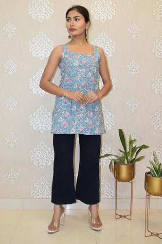 Image of JAIPUR HAND BLOCK Sleeveless Broad Neck Kurti Top S22SF