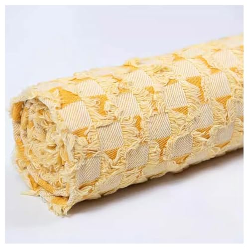 Tissu jean en coton jaune robuste 1,6x2m à franges jacquard pour tablier