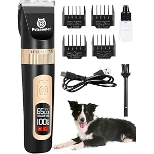 Petsaunter Dog Clippers for Grooming, 4-Speed & LCD, Low Noise Electric Trimmer for Grooming, TypeC Rechargeable Dog Hair Clippers, Super Quiet for Dogs & Pets with Thick or Heavy Coats(C95)