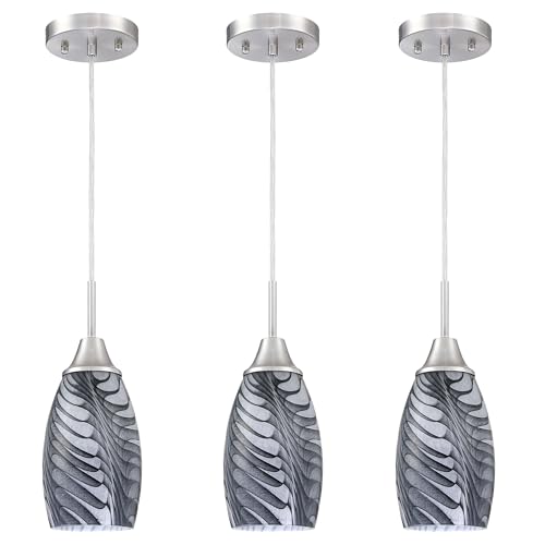 Image of Viinew Mini Glass Pendant Light,3-Pack Gray Marble Glass Hanging Light