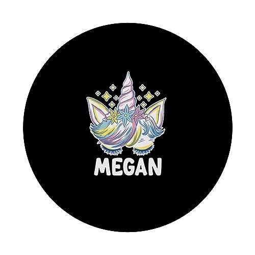 Cute Personalized Name Unicorn Crown Megan PopSockets Swappable PopGrip, Black - Image 3