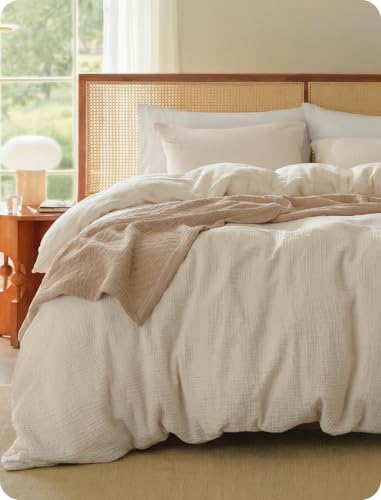 Bedsure PureWoven 100% Cotton Muslin Duvet Cover King Size 3-Layer Gauze