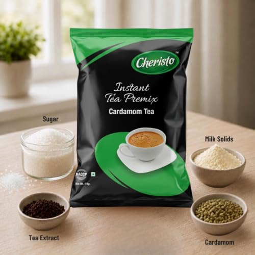 Image of Cheristo Cardamom Tea Premix 1 kg Pack | Strong Elaichi Flavor | 100% Natural Cardamom | Instant Beverage Mix for Vending Machines