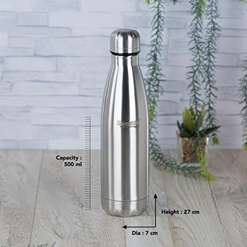 Image of Sumeet Stainless Steel Double Walled Vacuum Flask /Water Bottle, 24 Hours Hot and Cold, 500 ml, Silver - 1Pc