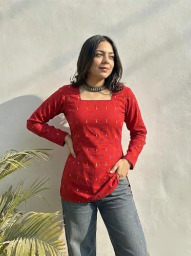 Image of ANNI Designer Cotton Short Kurti for Women | Stylish Kurti | Short Kurti Top | Casual Kurta for Women | Comfortable Cotton Kurtis for Womens