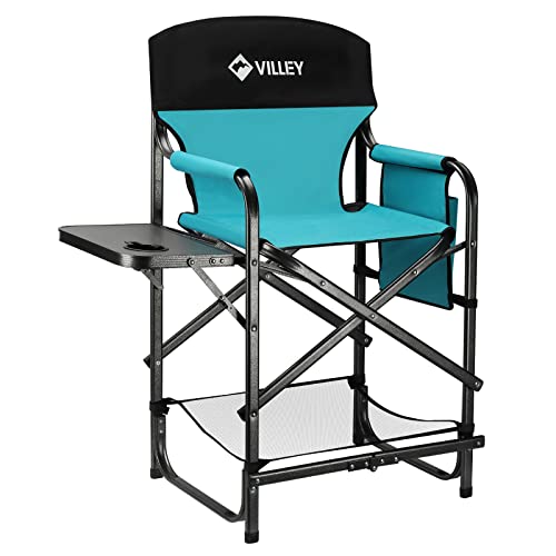 VILLEY Silla de director alta, silla plegable para camping con reposapiés
