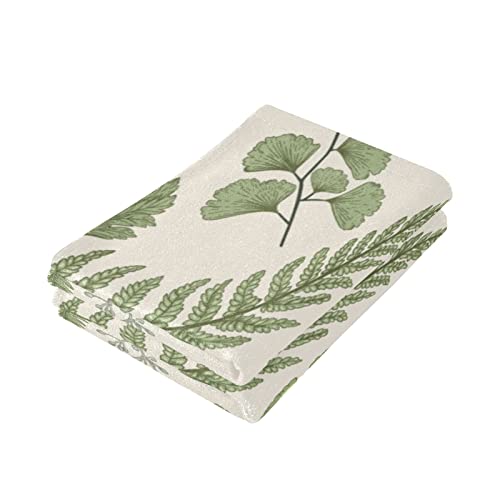 Shustary 2 Pack Green Leaves Hand Towels For Bathroom,Microfiber Soft Absorbent Vintage Spring Wildlife Botanical Natrue Plant Kitchen Dish Towels Decorative Bath Hand Towel For Face,Gym,Spa 14"X28" #TOP2