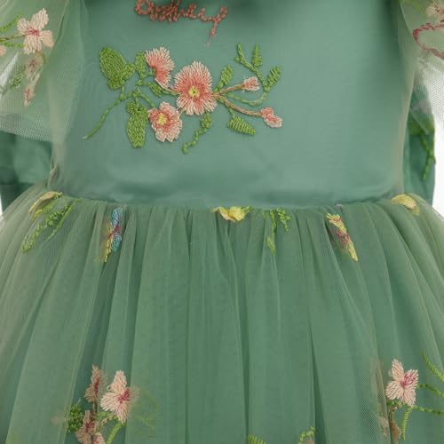 AWIBMK Kids Girls Flutter Sleeve Floral Embroidery Princess Tulle Dress Toddler Bowknot Decor Backless Cake Smash Clothes4