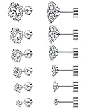 Incaton 2-6 Pairs 20G Hypoallergenic Stud Earrings for Women Men Flat Back Earrings Stainless Steel