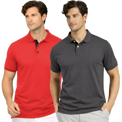 Image of Men's Premium Cotton Pique Polo T-Shirt, Classic Fit Short Sleeve Casual Summer Shirt, Soft & Breathable Fashion Polo