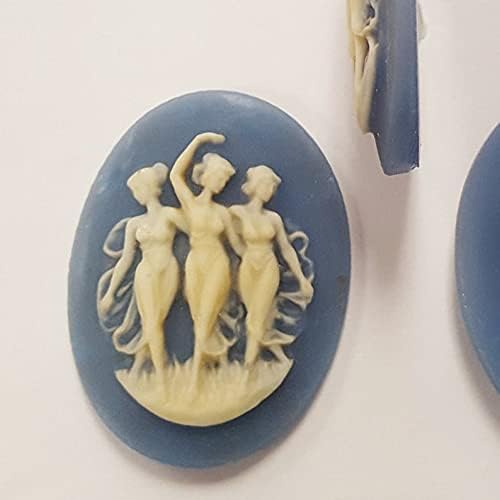 Miniatura 1 de 3 Vintage Dancing 3 Ladies Muses Graces 1.575x1.181 in. Camafeos ovalados de resina azul 166