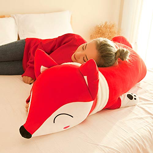 Kawaii Red Fox Peluche Giocattolo Lifelike Fox Peluche Cuscino Peluche Animali di Peluche Ragazze Cuscino Per Dormire Per I Bambini Regalo Di Compleanno 90 cm Marrone