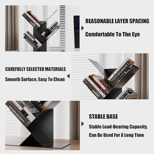 Tree Book Shelf,Small Desktop Bookshelf,Wood Bookcase,Desk Display Bookshelves,Floor Standing Organizer Bookcases for Living Room,Bedroom,Office(2tier, Gold) - Image 7