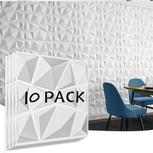 EOGILY Decorative 3D Wall Panels in Diamond Design PVC 3D Wall Panel Diamond for Interior Decor (White 30 * 30cm 10Pcs)