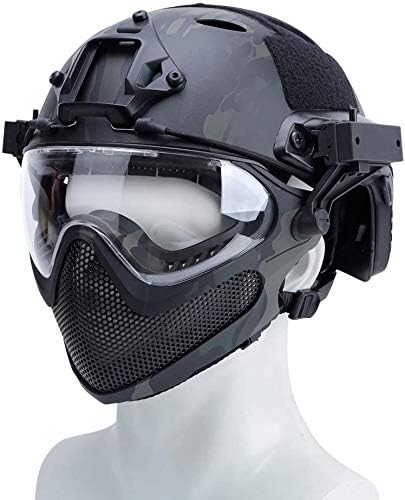 Miniatura 3 de PJ Tactical Fast Casco, Pilot Protective Casco, Airsoft Paintball Casco con máscara extraíble y gafas