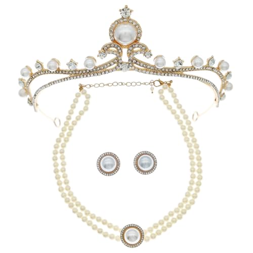 Joya de perlas para bodas y graduaciones con diseño de tiara dorada