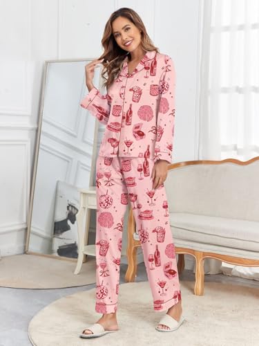 Image of Brosloth Women's Silk Satin Pajamas Pjs Sets Cute Lace Pattern Two Piece Loungewear Set Button Up Pajamas Sleepwear Black