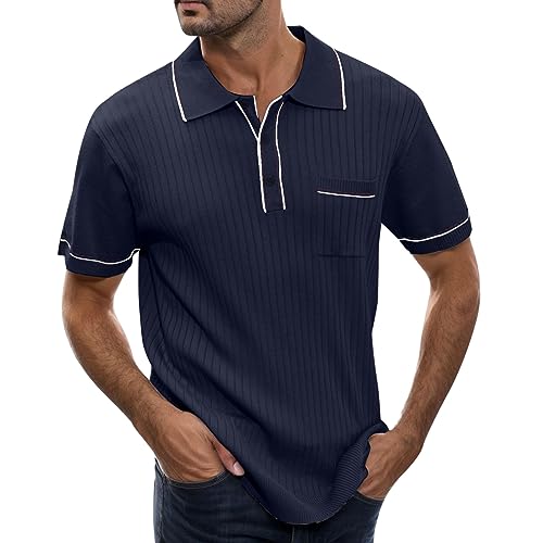 Male Spring and Summer Thick Short Button Knit Print Top Shirt Apparel Mens Shirts