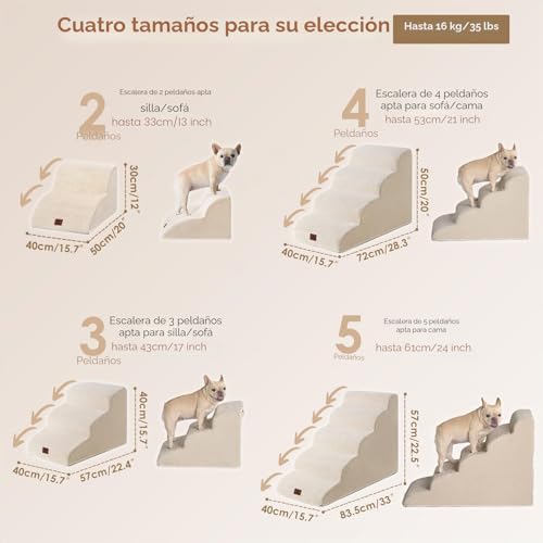 Escalera para perros de espuma beige con 4 peldaños lavable 4