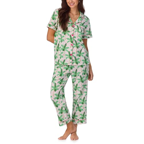 Image of Bed Head PJs Womens Matching Pajamas - Soft Organic Cotton Button Down PJ Shirt & Cropped Pants Set - Loungewear & Sleepwear