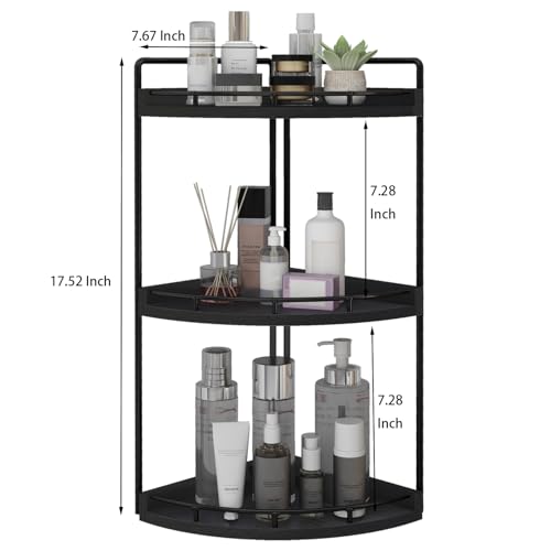 Image of Dorhors 3-Tier Corner Bathroom Organizer Countertop for Storage,Vanity Tray,Wood Counter Organizer for Kitchen,Bathroom,Dresser (Black)