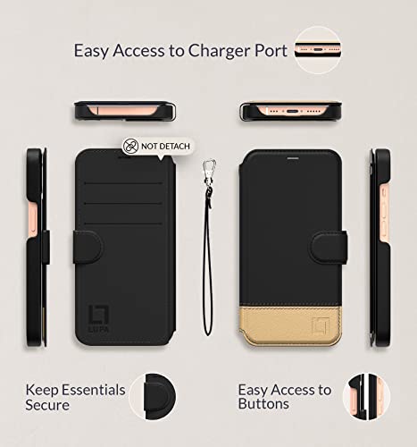 Image of LUPA Legacy Compatible with iPhone 12 Pro Max Case Wallet, Case with Card Holder for Men & Women, Faux Leather Flip Case, Luxury Cover, Golden Dusk [Includes Wristlet]