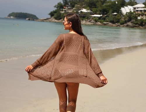 Image of GRECERELLE Lightweight Cardigan Sweaters for Women Crochet Knit Open Front Long Sleeve Loose Casual Boho Summer Beach Coverup