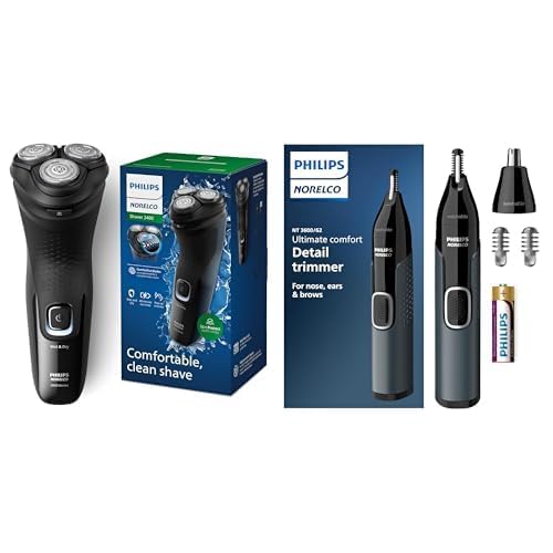 Philips Norelco Shaver 2400 Series, X3001/90 with Philips Norelco Nose Trimmer 3000, NT3600/62 - Wet/Dry Shave, ComfortCut Blades, Protective Guard System