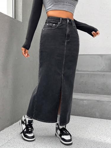 Image of Leriya Fashion Denim Skirt for Woman | Midi Skirt for Women with Front Slit Straight Fit Western Streetwear | Jeans Skirts Fors Women, College Outfit Womens Everyday Styling