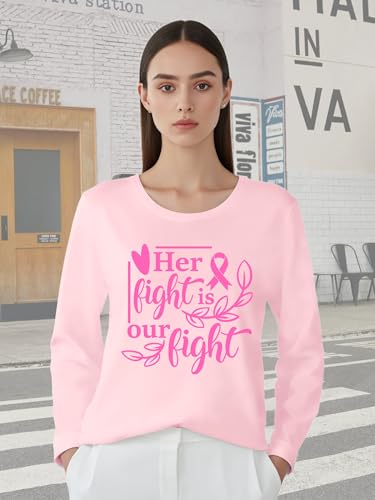 Breast Cancer Awareness Shirts for Women Pink Ribbon Long Sleeve Tshirt Inspirational Support Tee Top3