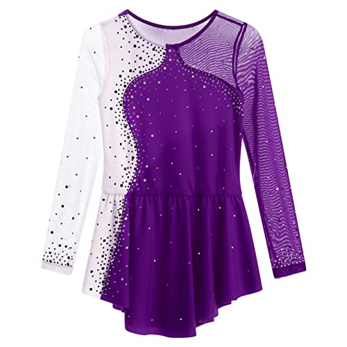 Yuumin Girl's Skating Costume Figure Skating Dress For Competition Dancewear Ballet Dance Gymnastics Leotard Purple 12 Years #TOP2