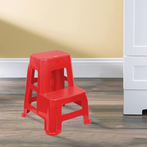 Image of Nilkamal STL21 Step Stool for Home, Bedroom, Bathroom, Kitchen, Living Room, Office, Adult, Kids, Children's and Garden Stool with 100Kg Load Capacity (Bright Red)