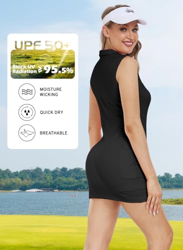 Image of Hiverlay Golf Dresses for Women with Shorts and Pockets, V-Neck Short Sleeve Tennis Dress, Workout Athletic Dresses