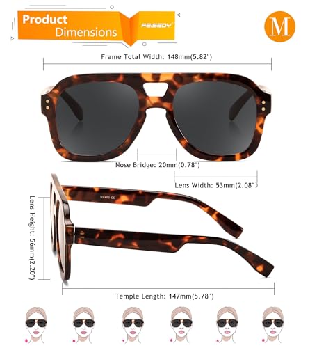 Image of FEISEDY Vintage Aviator Sunglasses Double Bridge Women Men Large Square Thick Frame Trendy Eyewear UV400 B2846