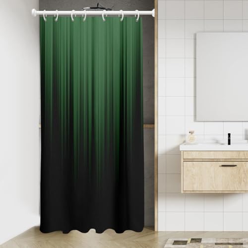 Image of AAtter Green Black Ombre Shower Curtain, Small Stall 36x72 Inch, 7 Hooks | Striped Polyester Fabric, Dark Modern Abstract Style, Cool Anime Design, Single Narrow Bathroom Decor for Men