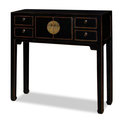 ChinaFurnitureOnline Elmwood Chinese Console Cabinet, 36 Inch Mandarin Style in Black Finish