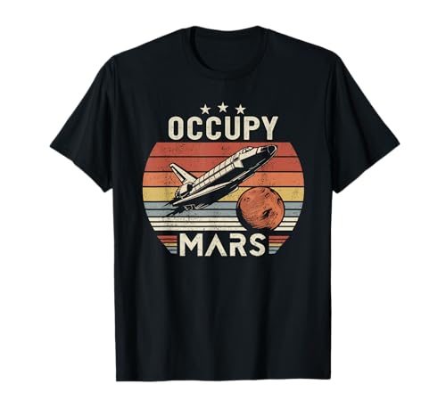 Occupy Mars Vintage Space Shuttle Planets Astronaut Science T-Shirt