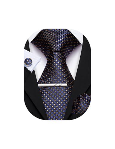 Image of YOHOWA Men Plaid /Striped Ties Set Silk Business Wedding Formal Fashion Necktie and Pocket Square Cufflinks Set