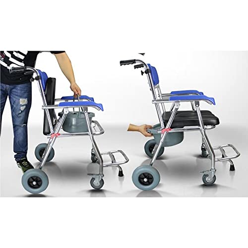 Fauteuil roulant de douche pliant avec accoudoir reglable et seau amovible