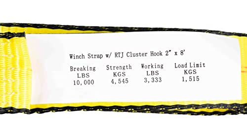 Mytee Products (4 Pack) 2" X 8' Recovery Winch Strap W/Rtj Cluster Hook Towing Truck Wrecker Tie Down #TOP6